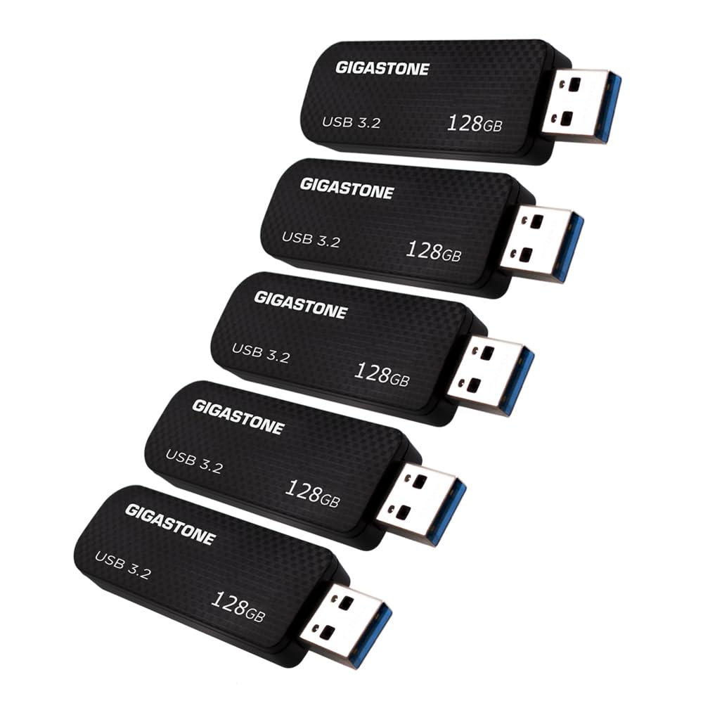 GIGASTONE 128GB USB 3.2 Flash Drive 5-Pack, 100MB/s High-Speed Data Transfer, Carbon Fiber Design, Retractable