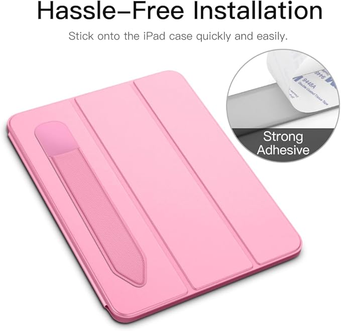MoKo Pencil Holder Sticker Fit Apple Pencil Pro, Apple Pencil (USB-C), Apple Pencil 1st/2nd Generation, Elastic Pencil Pocket Pouch Adhesive Sleeve Attached to iPad Case for Stylus Pens, Flowers Pink