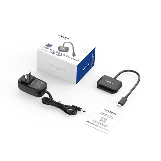 WAVLINK SATA to USB Type-C Hard Drive Cable, 5Gbps USB C to Sata Cable Support UASP, External Hard Drive SATA I/II/III Connector 2.5" SSD/HDD and 3.5" HDD up to 20TB, Power Adapter Included