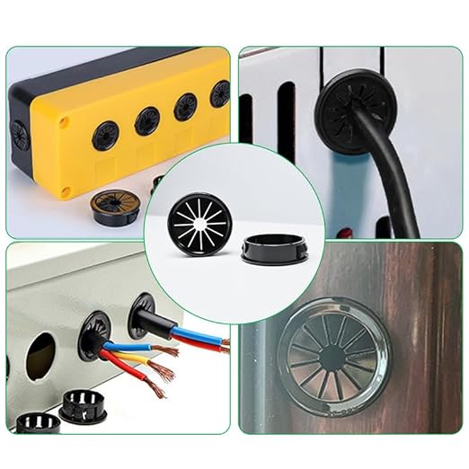4PCS Cable Grommets, 3-1/8"(80mm) Desk Hole Cover Petal Shaped Buckle Type Nylon Snap Bushing Grommet, Wire Hole Cover Insert for Cables and Cords Management and Protection of Cabinet, Black