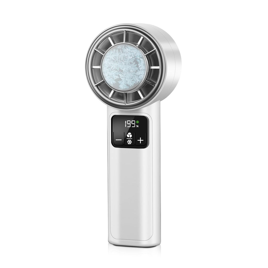 HONEYYEAR High-Speed Portable Handheld Turbo Fan with Ice Cooler, LED Display, 3600mAh Rechargeable Fan, Up to 9H Runtime, 90°Foldable Mini Fans for Travel, Commute, Outdoor, Gifts for Women Men