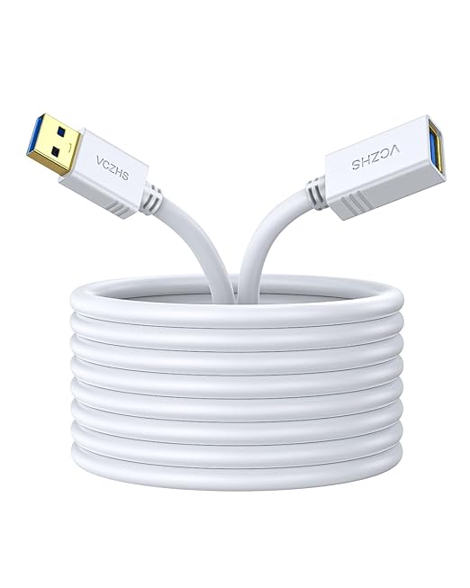 VCZHS Tech USB Extension Cable White 3.3ft, USB 3.0 Extender for High-Speed Data Transfer & Fast Charging, Durable & Flexible for Mouse, Keyboard, Printer, Flash Drive, Webcam, and More