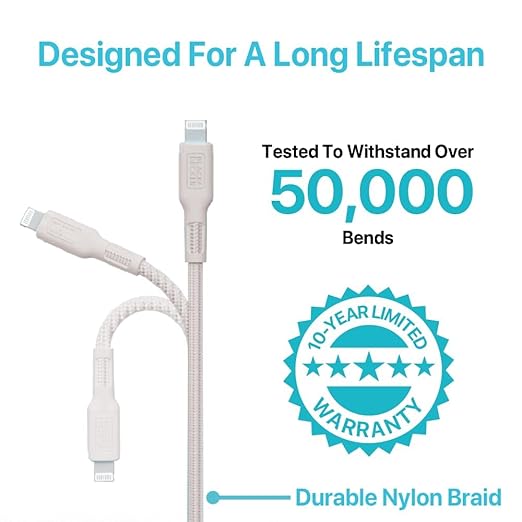 BLACK+DECKER Lightning to USB Cable - Fast Compatible iPhone Lightning Cable - Durable Braided iPhone Charger Cord - for Travel and Daily Use - Multiple Color + Length Options - 9ft