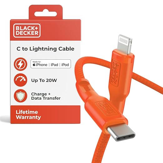 BLACK+DECKER USB C to Lightning Cable - Fast Compatible iPhone Lightning Cable - Durable Braided Type C iPhone Charger Cord - for Travel and Daily Use - Multiple Colors and Lengths - 9ft