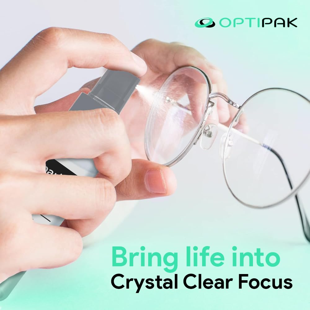 OPTIPAK Sparkle Anti-Reflective Lens Cleaner Spray kit | (1) 2oz Glasses Cleaner Spray + (1) Microfiber Cloth for Eyeglasses, Sunglasses, Lenses, Screens and Camera Cleaning Kit (2 Piece Set)