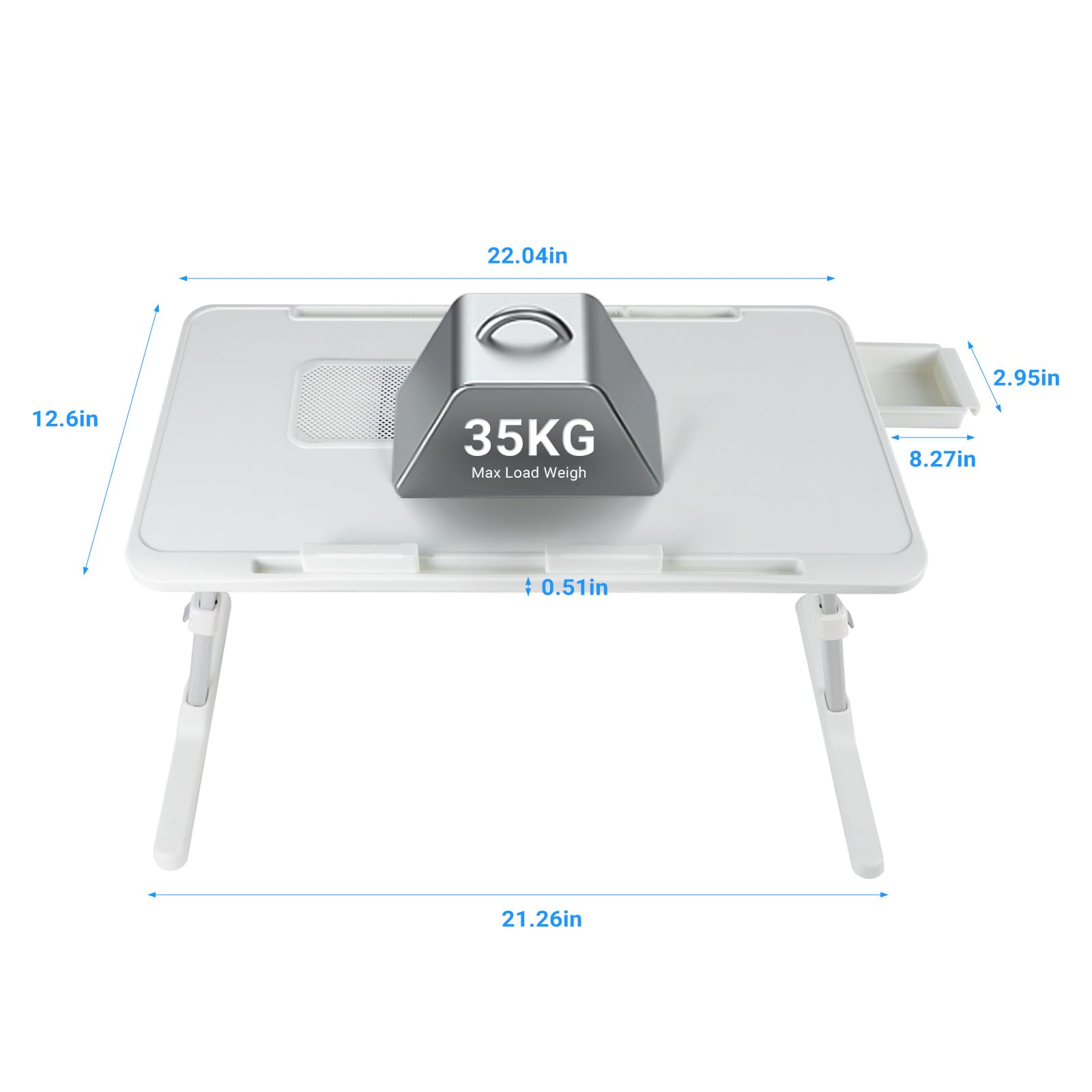 iXTRA Adjustable Laptop Lap Desk with Cooling Fan USB Light for Adults 56x32cm,White