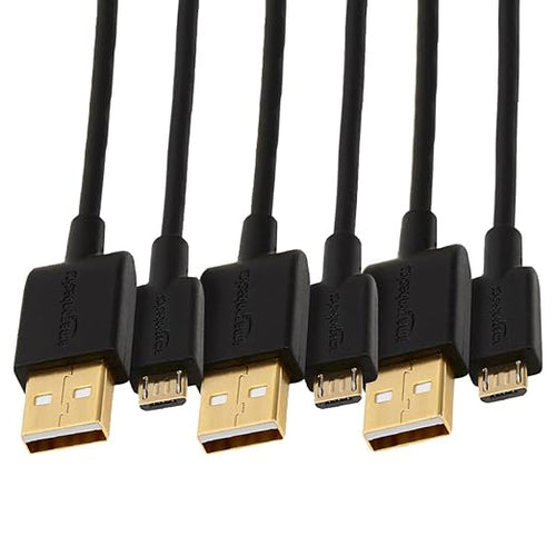 5-Pack USB-A to Micro USB Charging Cable for Android Phones and Tablets, 480Mbps Data Transfer, Gold-Plated Plugs, USB 2.0, 6 Foot, Black
