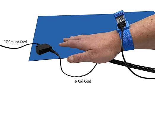 RubberStat Dual Layer ESD Compliant Workstation Rubber Table Mat Kit, Soldering, Cell Phone Repair, with Wrist Strap Set and Ground Cord - 48"x72" Royal Blue