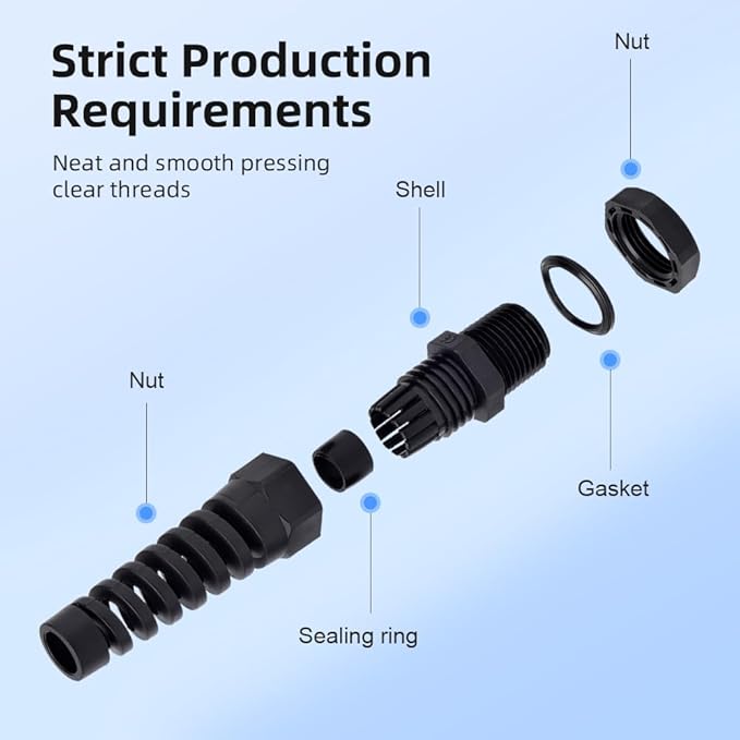 Strain Relief Cord Connector, CGELE 5 Pack NPT 3/4" Waterproof Cable Gland Cord Grip Spiral Adjustable Connector Strain Relief Cord Connectors Joints Nylon with Gaskets
