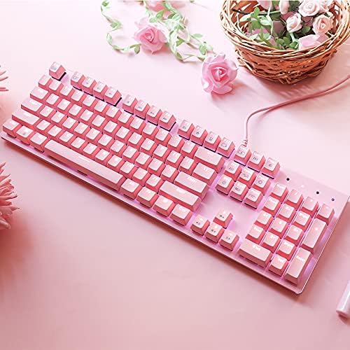 i-rocks K75M Illuminated Mechanical Keyboard, 104 Keys, PBT Keycaps, Backlit LED Light and Shortcut Keys - Programmable Light & Macro Recorder (Cherry MX Red Switch, Pink)