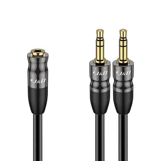 J&D 3.5 mm to 2X 3.5 mm Cable, Gold Plated Joint Copper Shell Heavy Duty 3.5mm 1/8 inch TRS Female to Dual 3.5 mm 1/8 inch TRS Male Y-Splitter Stereo Audio Adapter Cable, 6.6 Feet