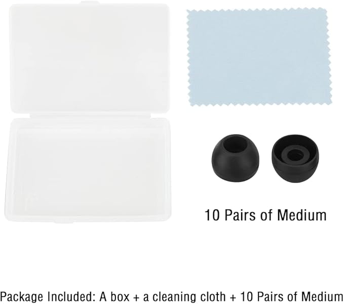 Silicone Medium Replacement Ear Tips - Eartips for In-Ear Headphones - Rubber Tips Earbud Covers - 10 Pairs (Black)