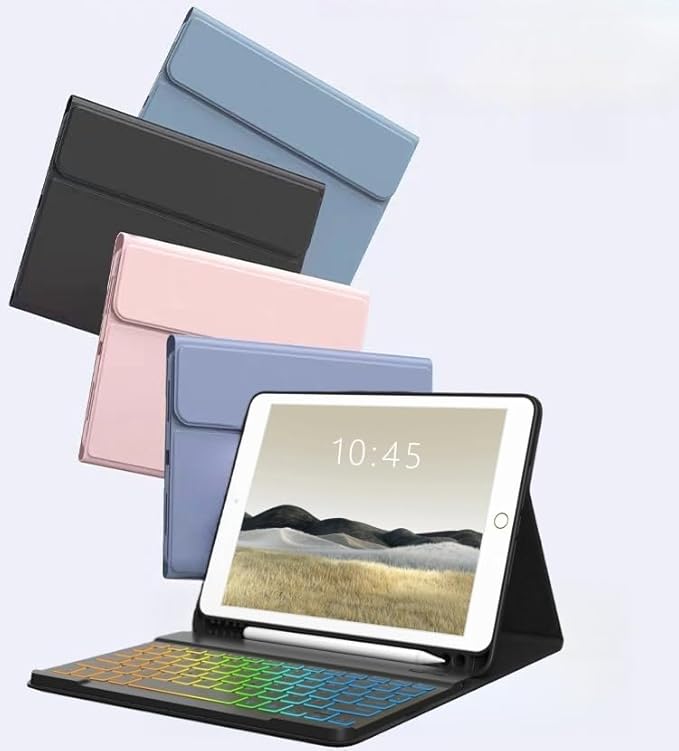 Keyboard Case for Galaxy Tab S10 Lite/ S10 FE/ S9 FE/S9/S8/S7, Slim Lightweight 7 Color Rainbow Backlight Detachable Magnetic Keyboard Cover with S Pen Holder,Teal