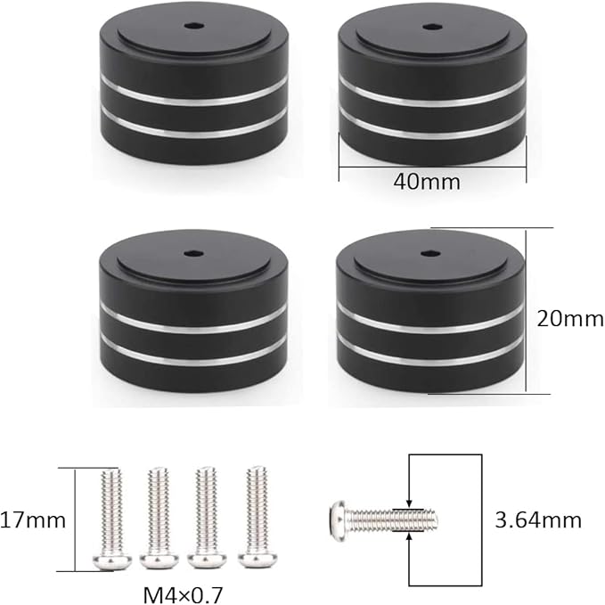 Tertullus 4 Pcs HiFi Speaker Isolation Feet 40x20mm Aluminum Speaker Spike Pad for Turntable, Subwoofers, Amplifier, HiFi Devices, Dac, Recorder, Cd (Black)