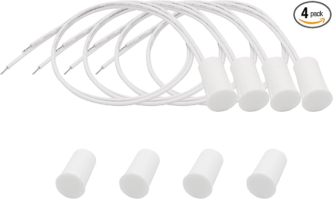 4PCS Recessed Wired Security Window Door Contact Sensor, Normally Closed NC, Door Alarm Magnetic Reed Switch with 2 Wire, ABS White, RC-33