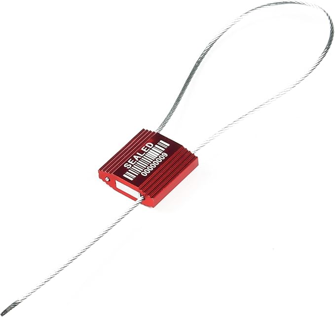 50 Red High Security Cable Seals with Barcode, Pull Tight Numbered Steel Security Seals, Anti-Tamper Shipping Self-Locking Tags for Logistics, ISO 17712 Certified