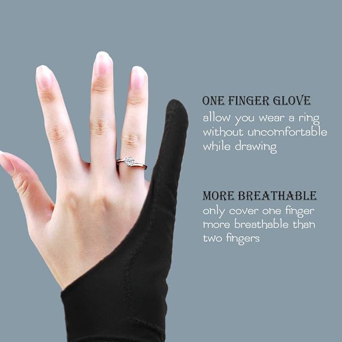 AKX Artist Glove XSmall - 2 Pack Palm Rejection Drawing Gloves for Graphic Tablet, iPad - Smudge Guard, Reduce Friction, 1-Finger, Elastic Lycra, Good for Left and Right Hand, Black | AK-01