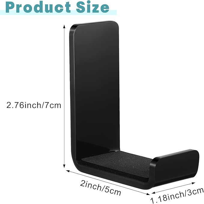 Weewooday 16 Pcs Headphone Hanger Headphone Holder Wall Hook Desk Bulk Adhesive Headset Wall Mount Stand General Purpose (Black)