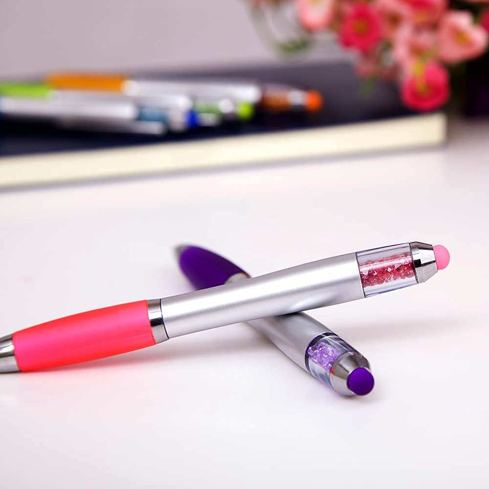 Stylus Pens 2-in-1 Ballpoint Pen 1.0mm Medium Point Pens with Crystals for Women Black Ink Pen with Stylus Ball Point Pen with Comfort Grip for The iPad, 10-Count