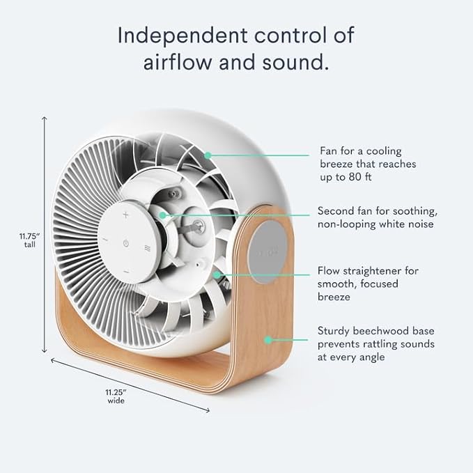 SNOOZ Breez 2-in-1 Smart Bedroom Table Fan & White Noise Machine - Smooth, Powerful Air - Adjustable White Noise - Remote Control, Scheduling, & Smart Features via App