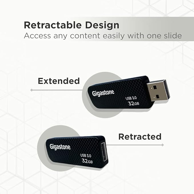 GIGASTONE 32GB Flash Drive (5 Pack) Z30 USB 3.2 Gen 1, 80MB/s Ultra Fast, Keychain Loop, Carbon Fiber Style, Push-Pull Design, Data Storage, Backup for PC/Mac/TV/Car, USB 2.0/3.0/3.1 Compatible
