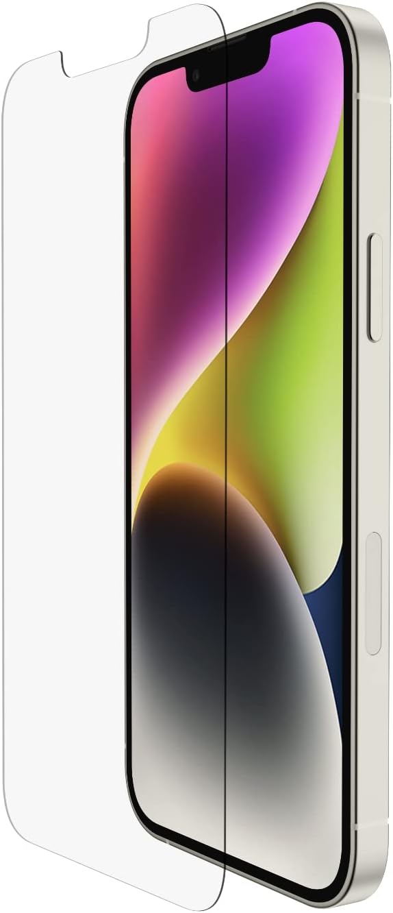 Belkin UltraGlass iPhone 14, iPhone 13 Pro Screen Protector - Easy Application with Installation Guide Tray - Crystal Clear Tempered Glass Screen Protector with AntiMicrobial-Treated Display
