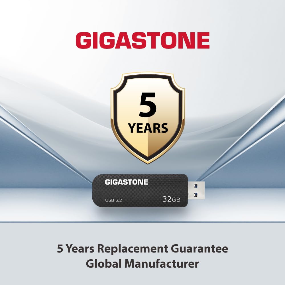 GIGASTONE 32GB USB 3.2 Flash Drive 5-Pack, 80MB/s High-Speed Data Transfer, Carbon Fiber Design, Retractable