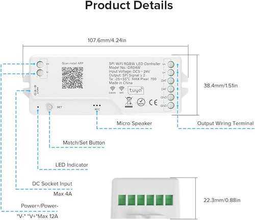 2.4G WiFi LED Controller DR04W & RC03RF RF Remote Set for SPI RGBW Strips