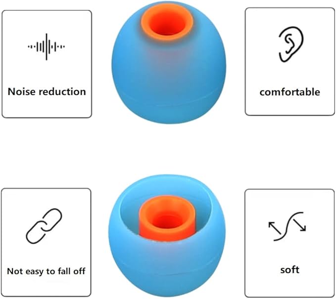 Earbuds Replacement Tips Silicone Earbud Tips Ear Bud Replacement Pieces Ear Gels Fit for Inner Hole from 3.8mm - 5.1mm Earphones 9 Pairs S/M/L Blue-Orange