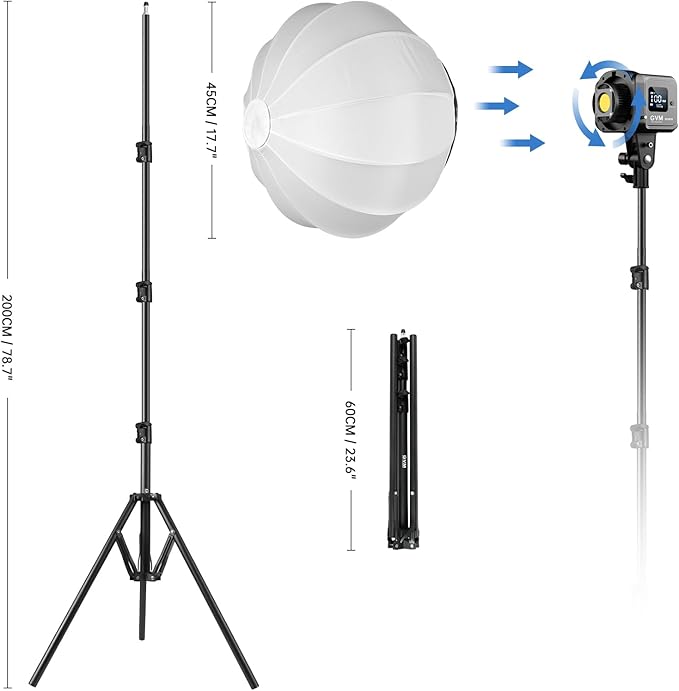 GVM 80W SD80S LED Video Light with Lantern Softbox and Tripod Stand Kit, 5600K Daylight Bowens Mount Studio Light, COB Continuous Output Lighting for Video Recording, APP Control, 12 Scenes, CRI97+