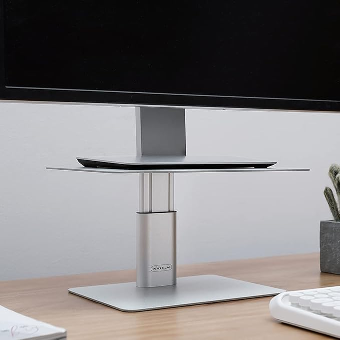Nillkin Monitor Stand for Desk, Adjustable Height Computer Monitor Stand, Ergonomic Aluminum Computer Stand for Desktop Monitor, iMac,MacBook, Dell, HP, Lenovo and other Screen Display, Silver