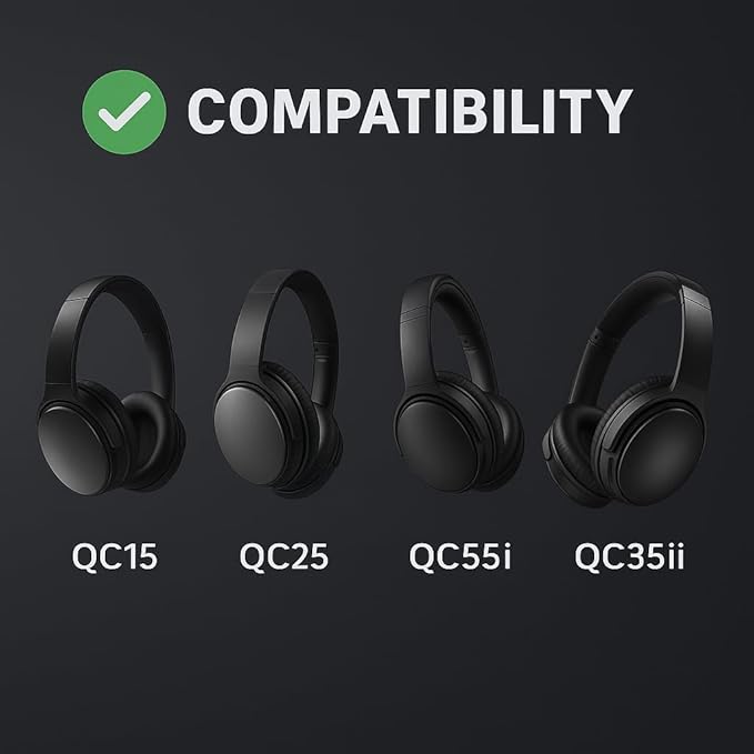 Premium Replacement Ear Pads for Bose QC2, QC15, QC25, QC35 I & II – Soft Protein Leather & Memory Foam Cushions – Enhanced Noise Isolation – Easy Installation Kit & Cleaning Cloth (Silver)