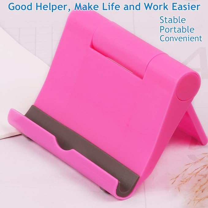 Cell Phone Stand for Desk 2 Pack Mobile Phone Holders Desktop Tablet Stand, Foldable Phone Dock Universal Adjustable Tablet Stand for Desk (Pink+Purple)