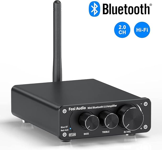 Fosi Audio BT10A Bluetooth 5.0 Stereo Audio Amplifier Receiver 2 Channel Class D Mini Hi-Fi Integrated Amp for Home Passive Speakers 50W x 2 TPA3116