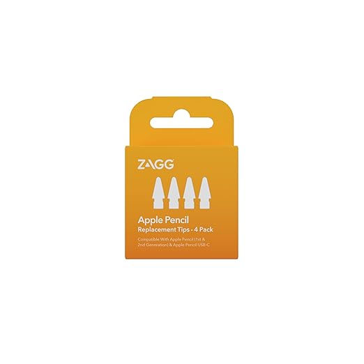 ZAGG Replacement Tips for Apple Pencil 1st Gen, 2nd Gen, & USB-C - Pack of 4, Smooth Writing, Perfect Friction, White