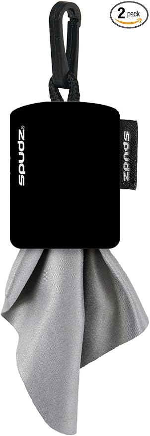 SPUDZ Ultra Microfiber Lens Cleaner – Closable Pouch, Clip-On, Washable – for Optics, Scopes, Glasses | Black, 10 x 10 Inch (2-Pack)