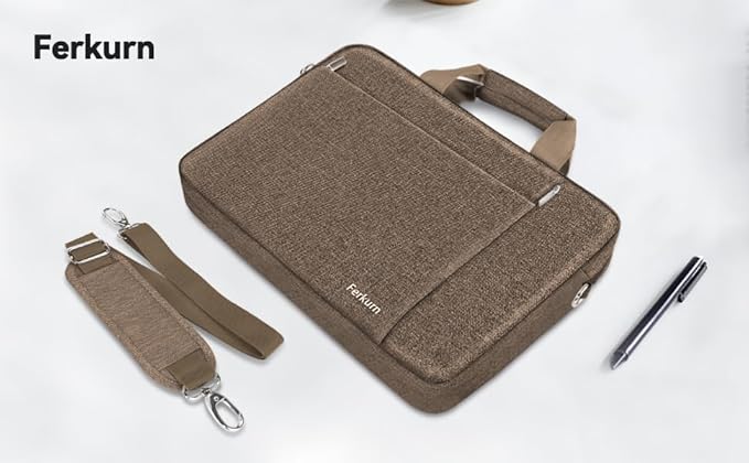 Ferkurn Laptop Bag Case for Women Men Computer Bag Compatible with HP Envy Pavilion Omen/LG Gram/MSI/Dell Inspiron XPS/Lenovo/Acer, Shoulder Strap Carrying Messenger Briefcase, Brown, 15.6 16 Inch