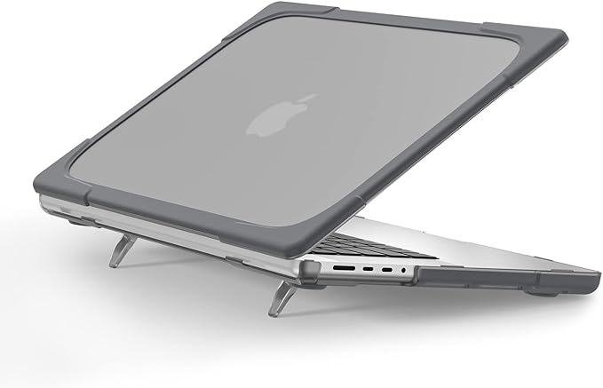 Batianda Compatible with New MacBook Pro 16 inch Case 2024 M4 Chip 2023 2021 Release with M3 M2 Pro Max, Heavy Duty Protective Plastic Hard Shell with Fold Kickstand & Keyboard Cover Protector, Gray