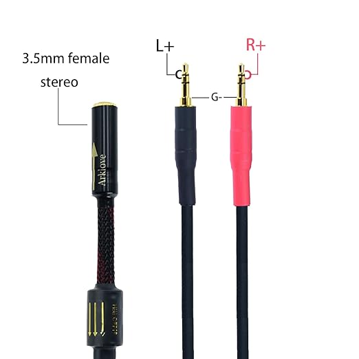 Arklove 1ft Shielded 1/8" aux Input 3.5mm Female to 2X 3.5 Output Splitter Stereo Audio Video Cable Out 3.5 Male to Two 3.5 Male in Dual Speaker Cord 24k Gold Plated