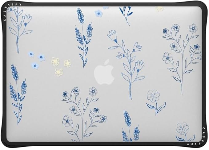 CASETiFY Impact MacBook Air 13" (M1/Intel) Case [Cushioned Impact Corners/Scratch-Resistant/Anti-Slip Grip] - Small Blue Flowers - Clear Black