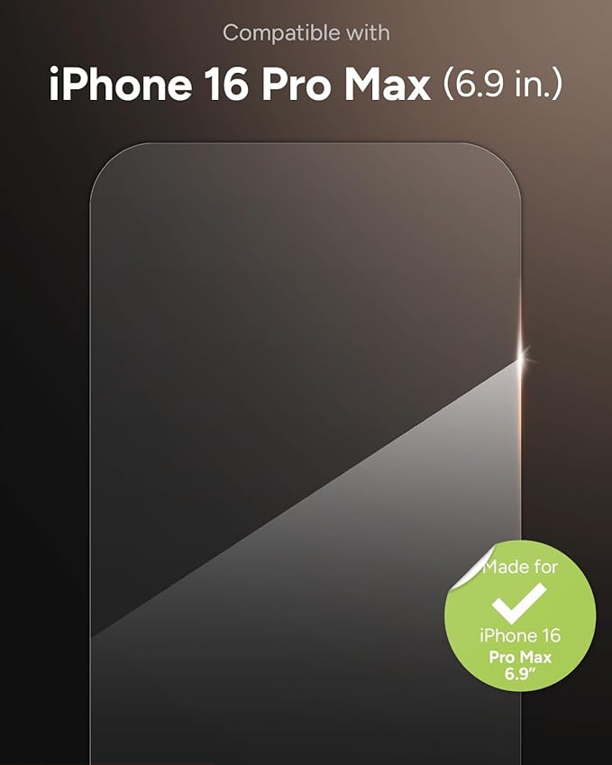 ZAGG Glass Elite Screen Protector for iPhone 16 Pro Max - 5X Stronger, Reinforced Edges, Ultra-Strong Tempered Glass, Scratch Resistant, Anti-Smudge, InvisibleShield, Easy Installation, Eco-Friendly