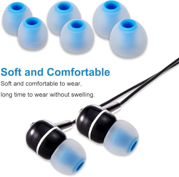 Earbud Tips Soft Silicone Earbuds Replacement Tips Fit for in-Ear Headphones(Inner Hole from 3.8mm - 4.2mm Earphones) 9 Pairs S/M/L,Transparent Blue