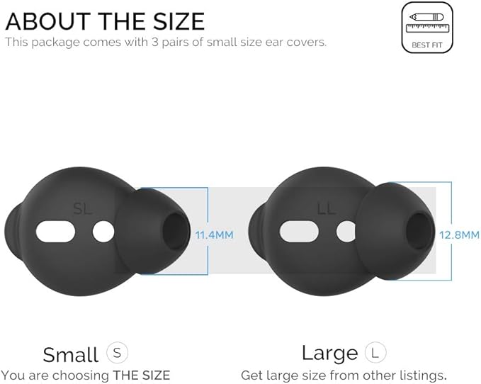 AhaStyle 3 Pairs AirPods Ear Tips Silicone Earbuds Cover [Not Fit in The Charging Case] Compatible with Apple AirPods (3 Pairs Small, Black)