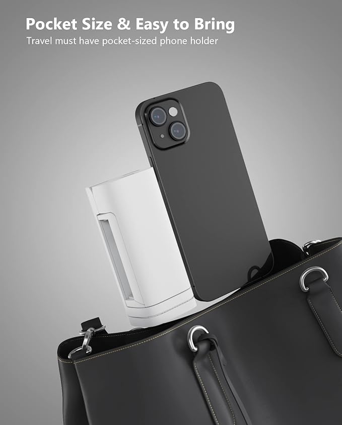 MiiKARE Airplane Travel Essentials Phone Holder, Universal Handsfree Phone Mount for Flying with 360 Degree Rotation, Accessory for Airplane, Travel Must Haves Phone Stand for Desk, White