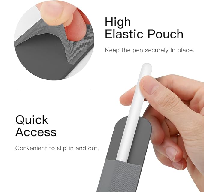 MoKo Pencil Holder Sticker for Apple Pencil Pro, Apple Pencil (USB-C), Apple Pencil 1st/2nd Generation, Elastic Pencil Case, Adhesive Pouch Attached to Pencil Case, Dark Grey