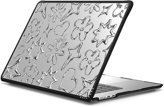 CASETiFY Impact MacBook Air 15" (M2-M4) Case [Cushioned Impact Corners/Scratch-Resistant/Anti-Slip Grip] - Chrome Doodles - Clear Black