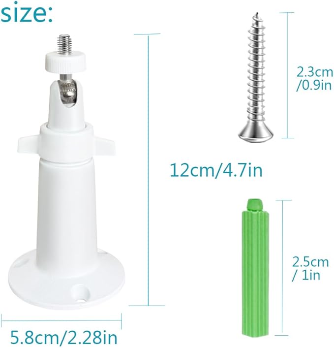 Adjustable Metal Wall Mount Compatible with Arlo, Arlo Pro 2/3/4/5/Ultra/Ultra 2, Ring Stick Up Cam, Ring Indoor Cam(1st Gen), Wyze Cam V3, 360 Degree Adjustable Screwless Bracket (2-Pack White)