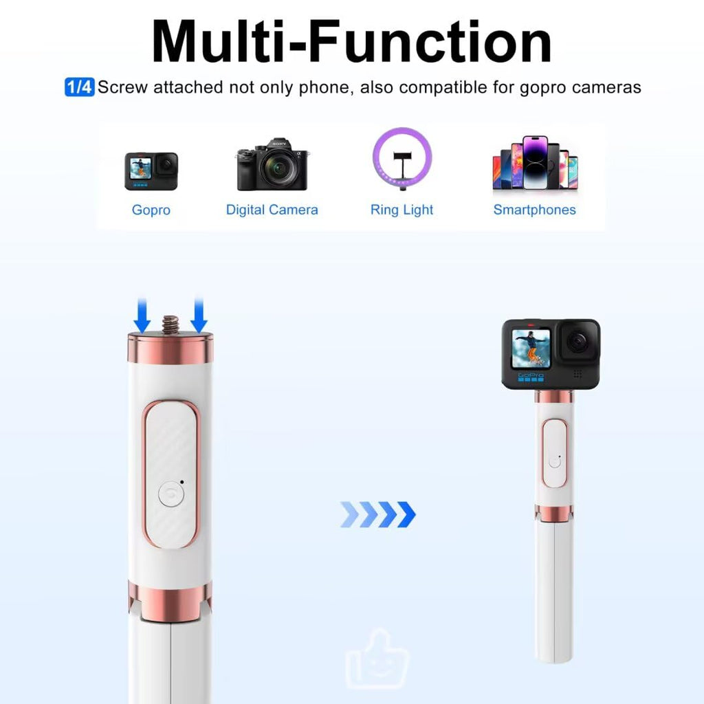 Pperfcoo Selfie Stick Phone Tripod with Remote for iPhone & Android, Portable Aluminum Alloy 3 in 1 Stand for Group Photos with 1/4" Screw for Gopro Cam, Vlog/Travel/Photography