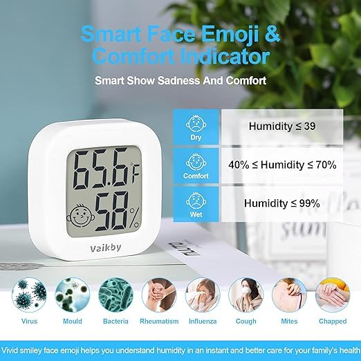 Vaikby Indoor Thermometer 2Pack, Humidity Gauge Meter Digital Hygrometer Room Thermometer for Home, Hight Accurate Temperature and Humidity Monitor for Greenhouse, Reptile, Humidors, Cellar, Office