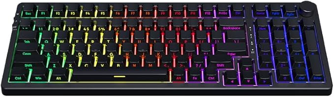 FIRSTBLOOD ONLY GAME. AK992 Hot-Swappable 2.4G Wireless/Bluetooth 5.0/USB Wired Triple Mode Mechanical Keyboard, 98 Keys Full Layout, RGB Backlit, Red Switches, Black Side Carving PBT Keycaps